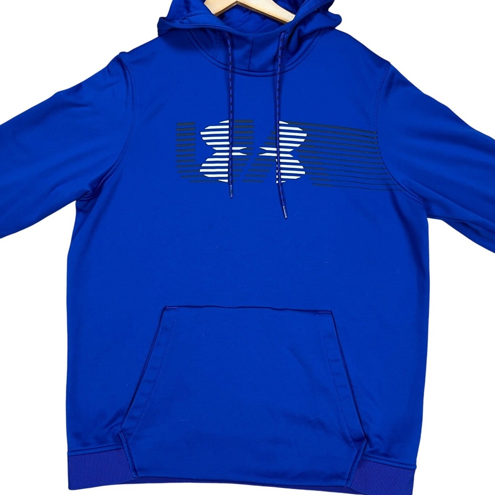 Under‎ Armour ColdGear Hoodie Mens Large Blue Long Sleeve Pullover Loose Fit EUC